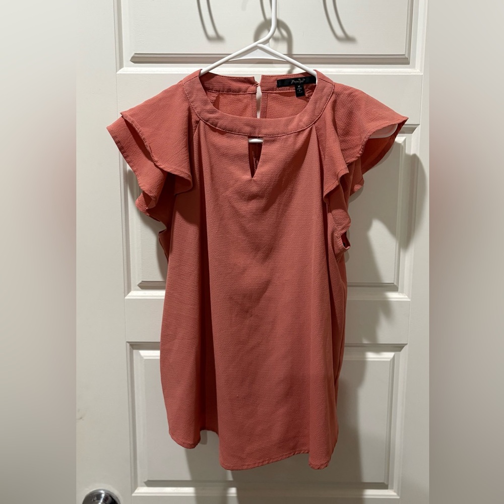 Ruffled Sleeve Blouse in Coral